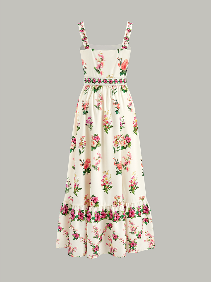 Florales Midi-Kleid mit Gürtel