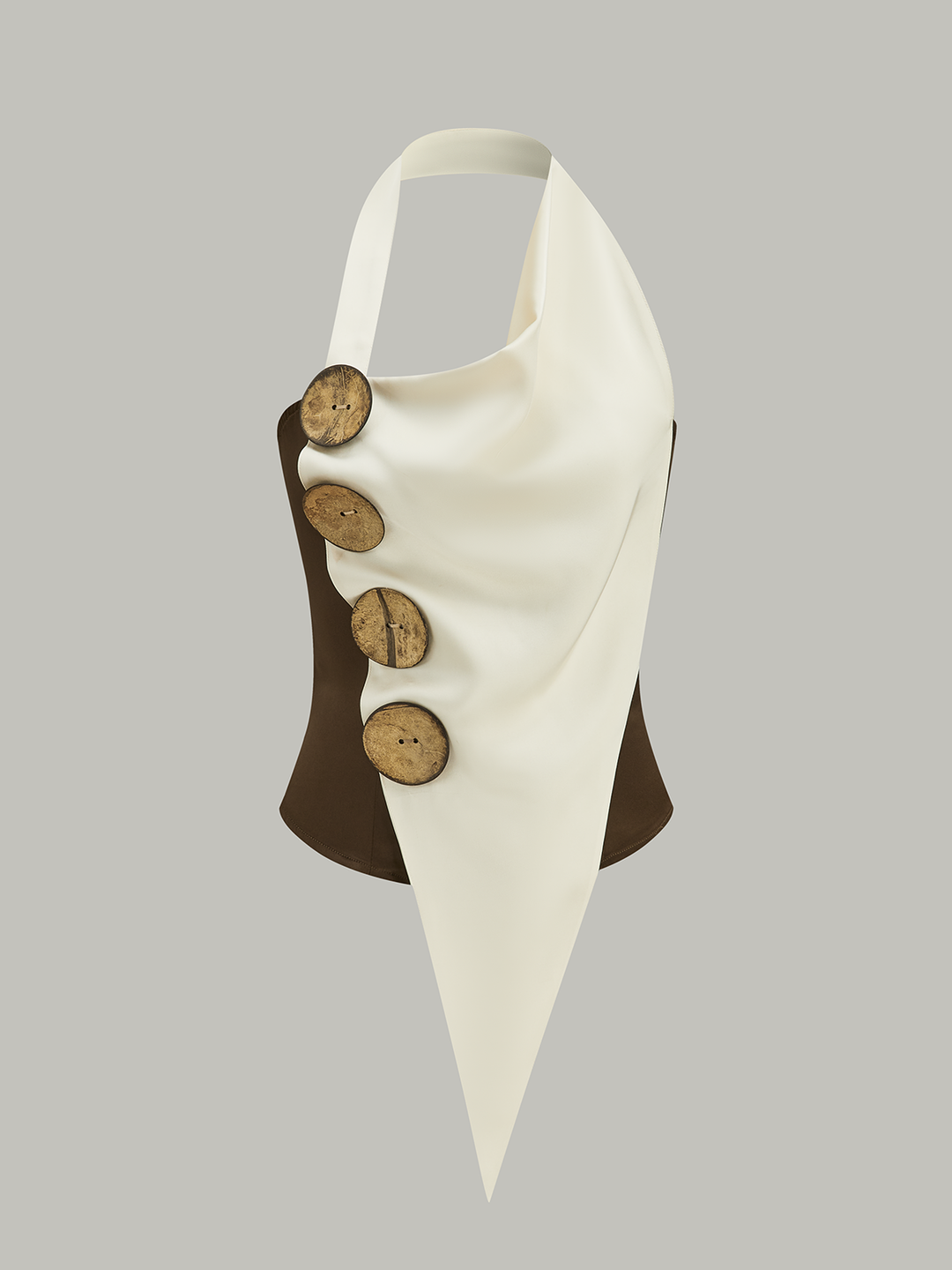 Asymmetrisches Neckholder-Oberteil mit großen Knöpfen