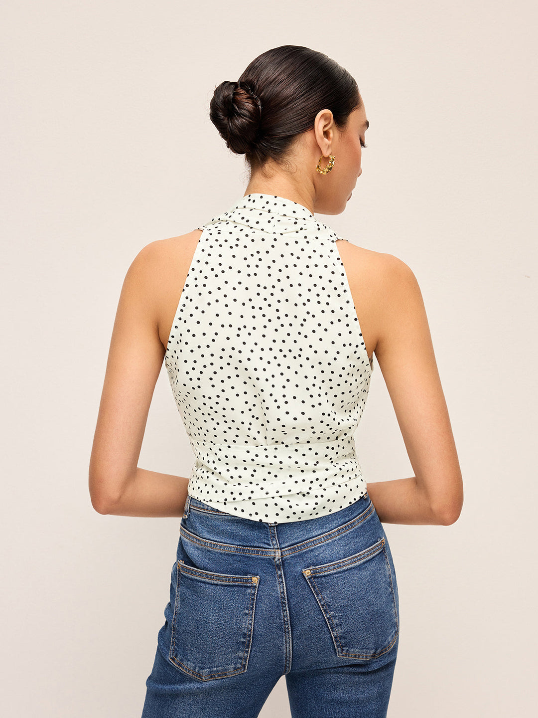 Halbtransparente Wickel-Halfter-Oberteil mit Polka-Dot-Muster