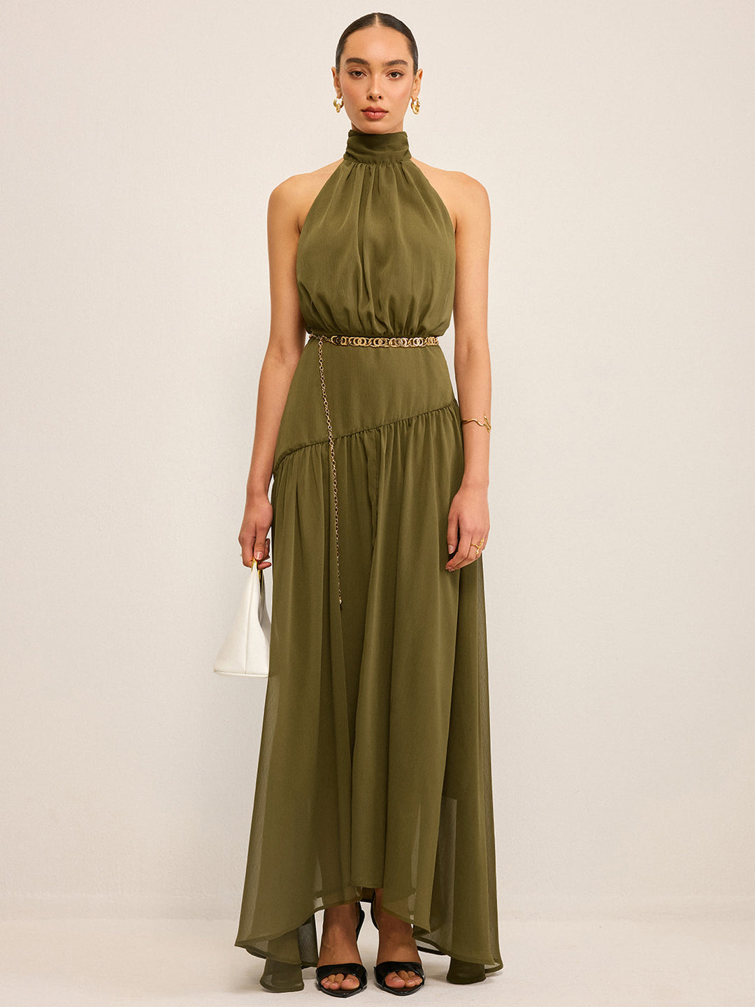 Kleid Aus Chiffon mit U-Boot-Ausschnitt und Schleife am Rücken