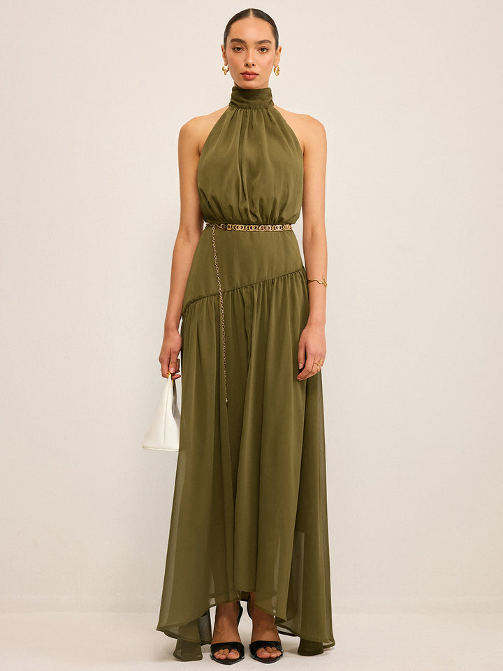 Kleid Aus Chiffon mit U-Boot-Ausschnitt und Schleife am Rücken