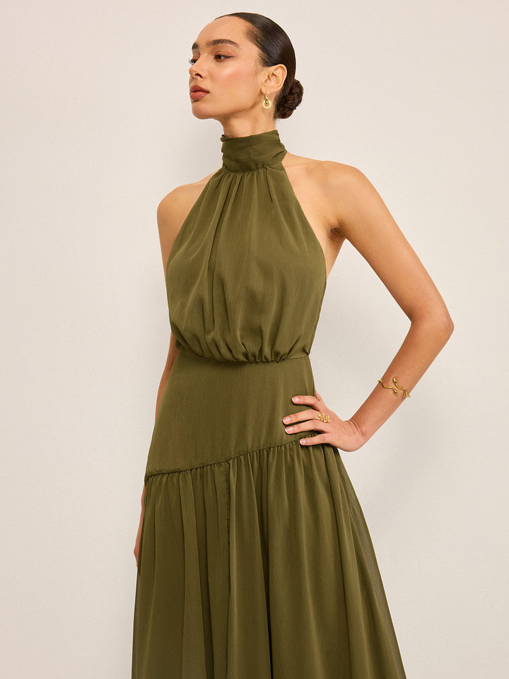 Kleid Aus Chiffon mit U-Boot-Ausschnitt und Schleife am Rücken