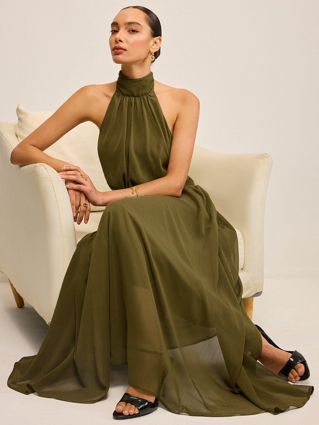 Kleid Aus Chiffon mit U-Boot-Ausschnitt und Schleife am Rücken