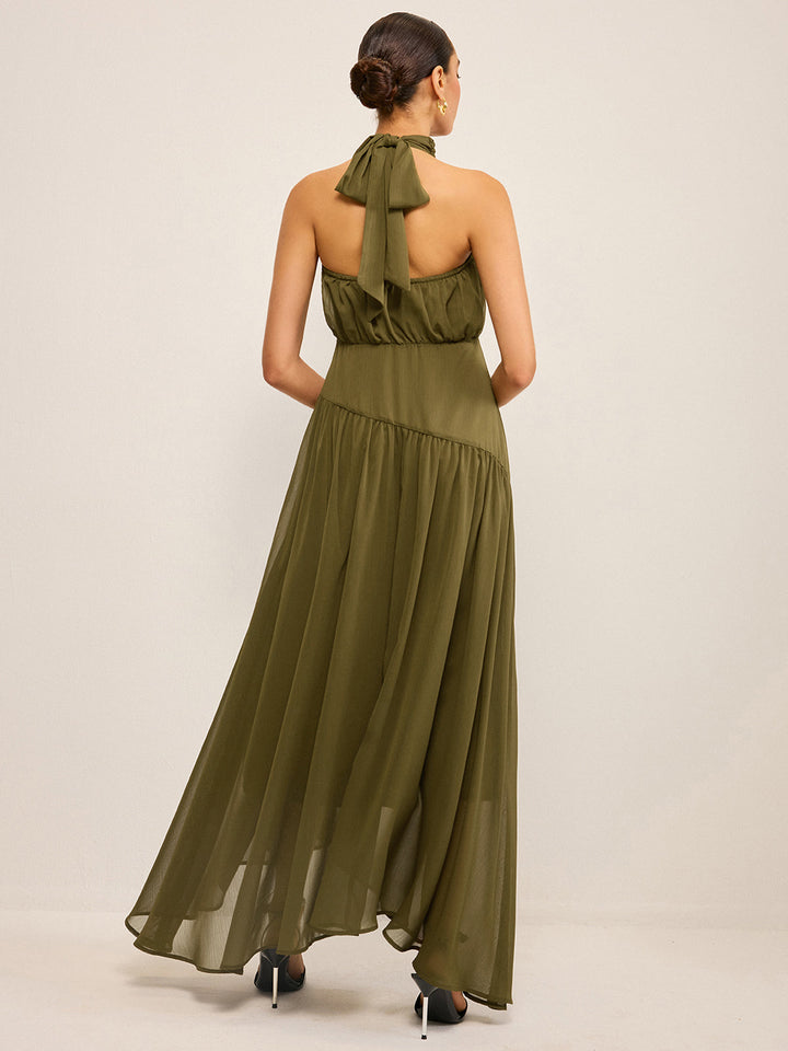 Kleid Aus Chiffon mit U-Boot-Ausschnitt und Schleife am Rücken