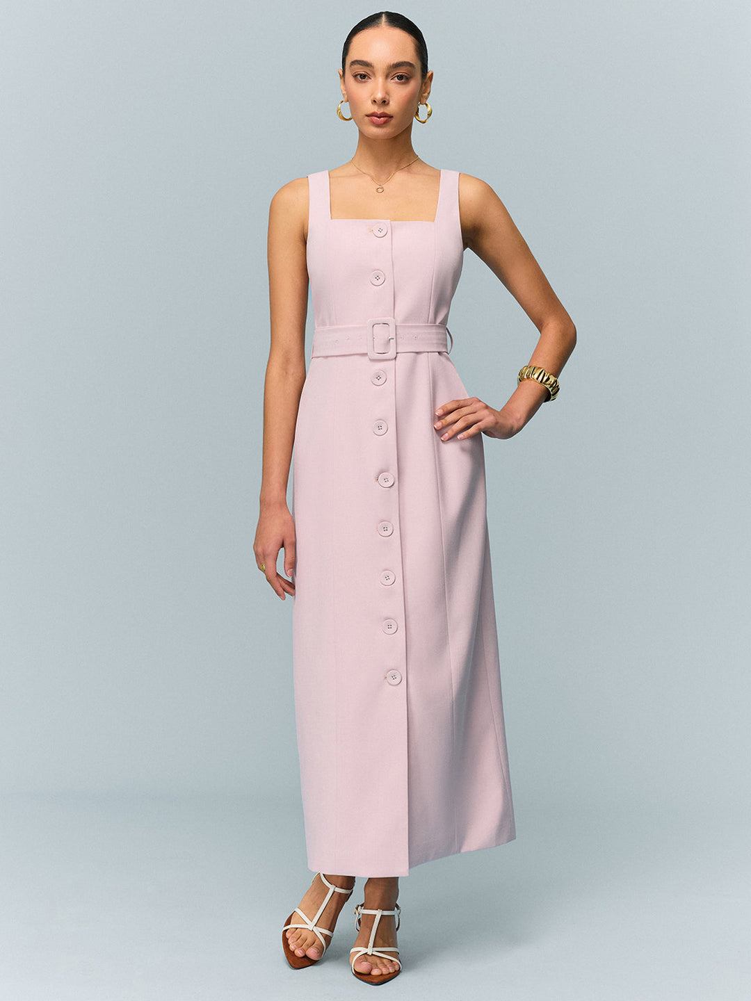 Maxikleid mit Gürtel und Knopfleiste