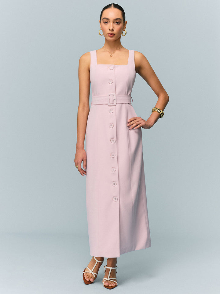 Maxikleid mit Gürtel und Knopfleiste