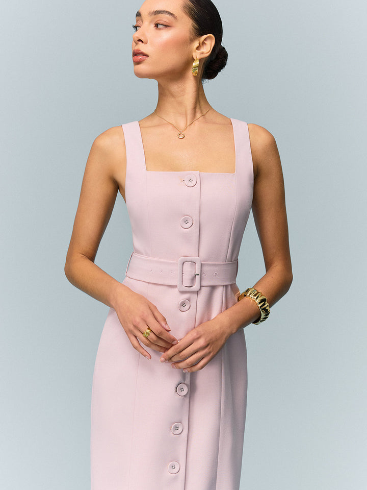 Maxikleid mit Gürtel und Knopfleiste