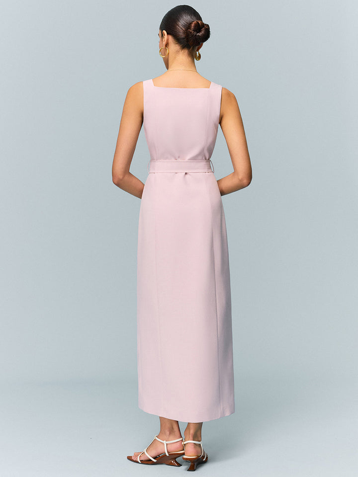 Maxikleid mit Gürtel und Knopfleiste