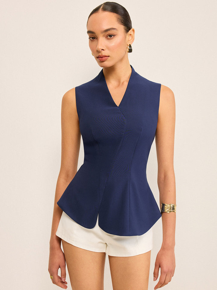 V-Ausschnitt Ärmelloses Peplum-Oberteil