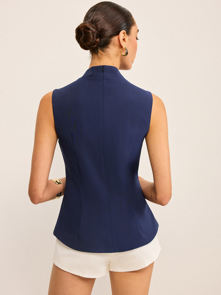 V-Ausschnitt Ärmelloses Peplum-Oberteil