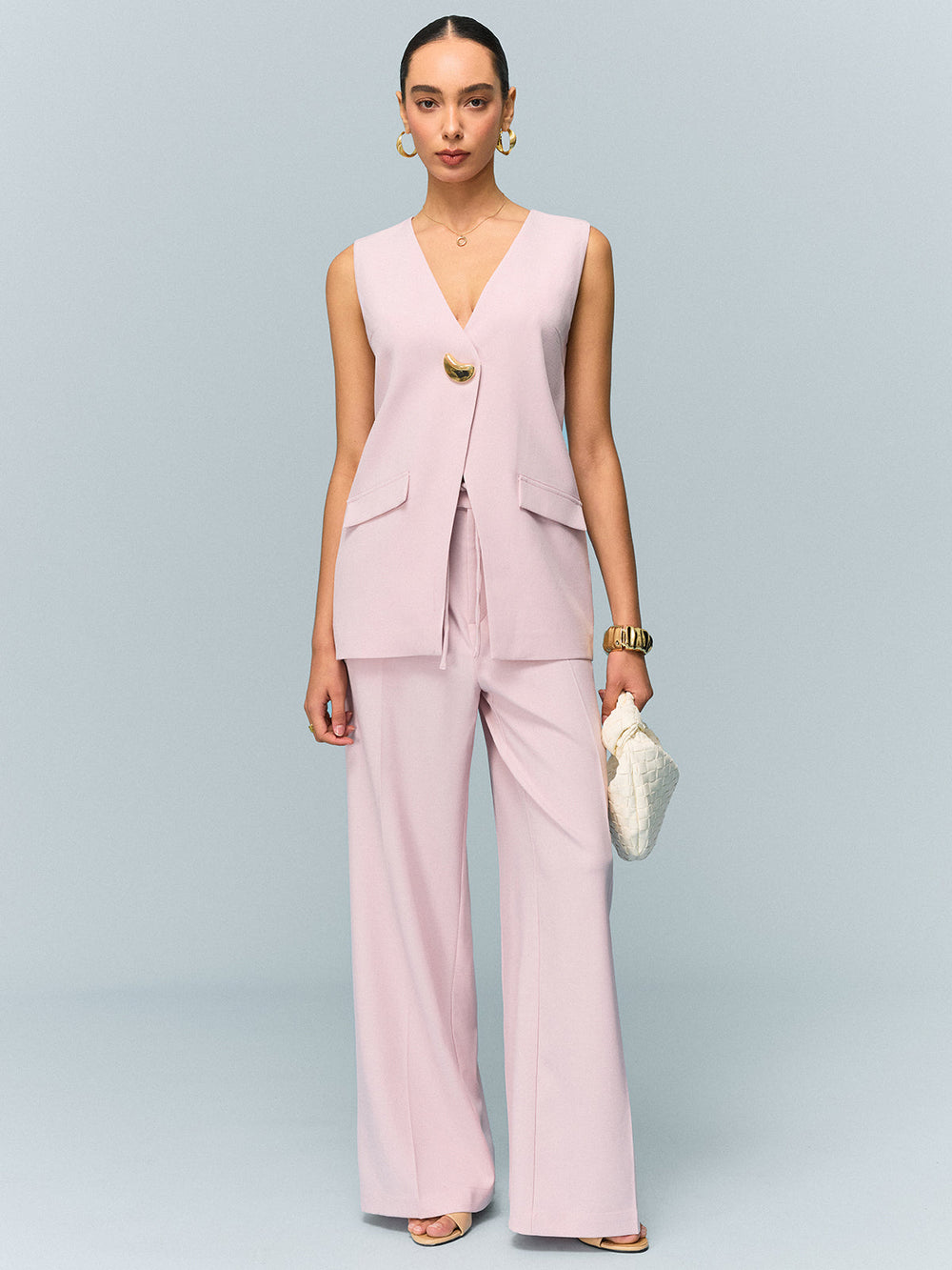 High-Waisted Weitbeinige Hose mit Bindedetail