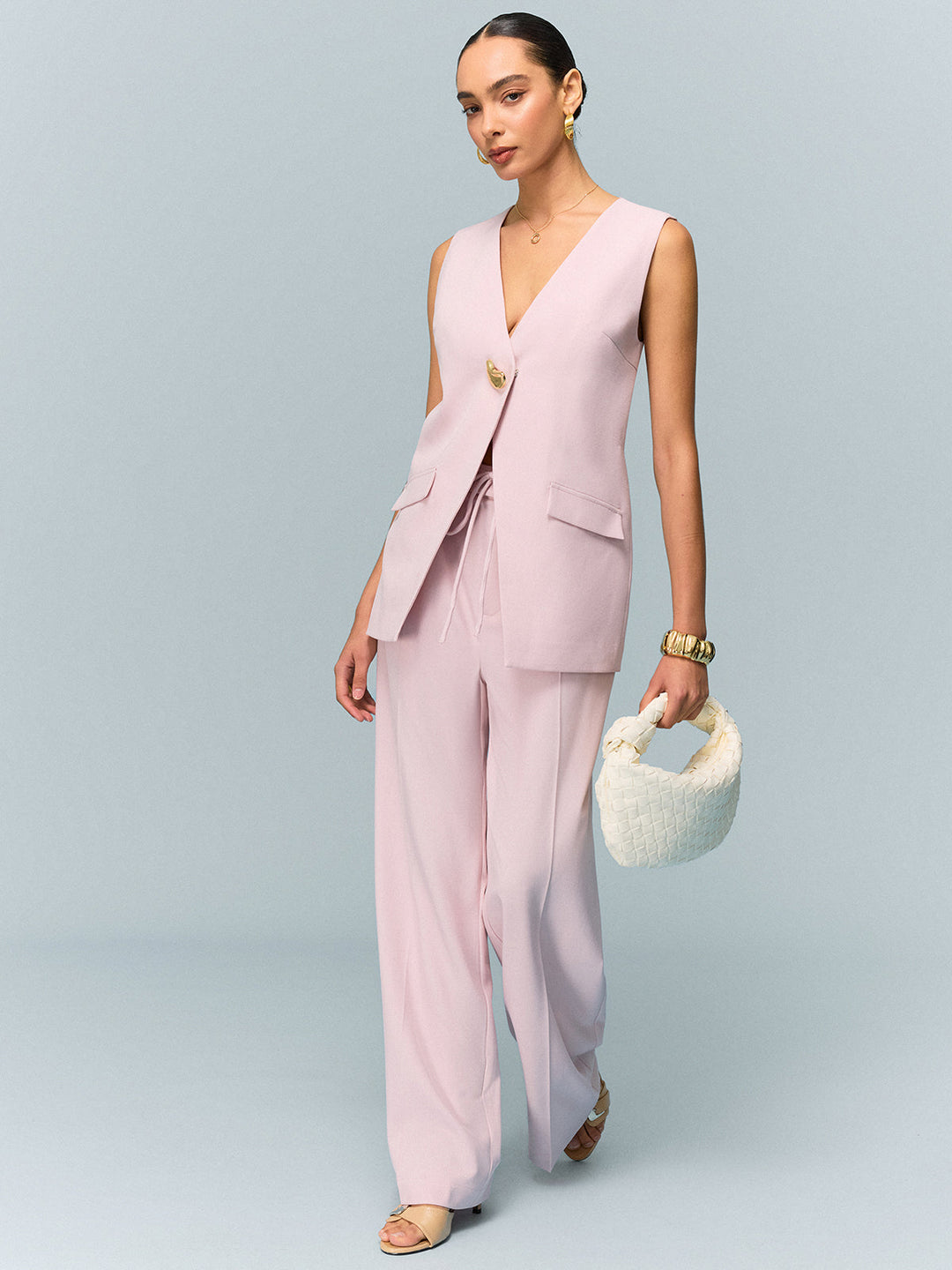 High-Waisted Weitbeinige Hose mit Bindedetail
