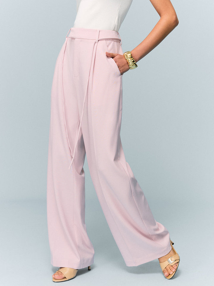 High-Waisted Weitbeinige Hose mit Bindedetail