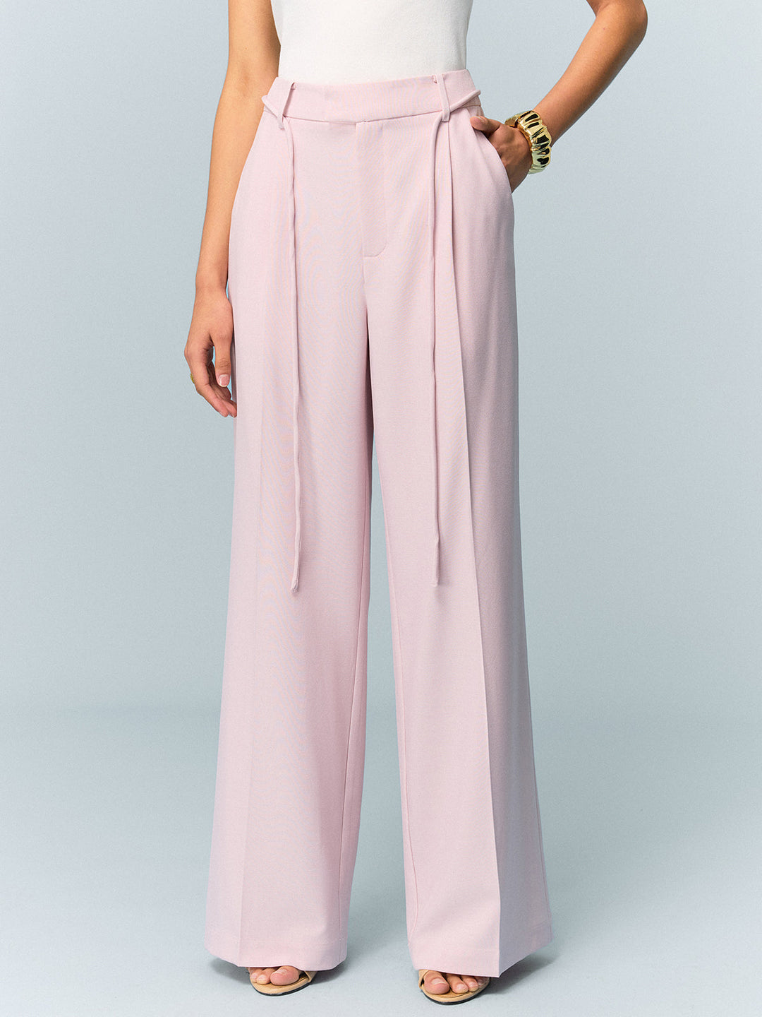 High-Waisted Weitbeinige Hose mit Bindedetail