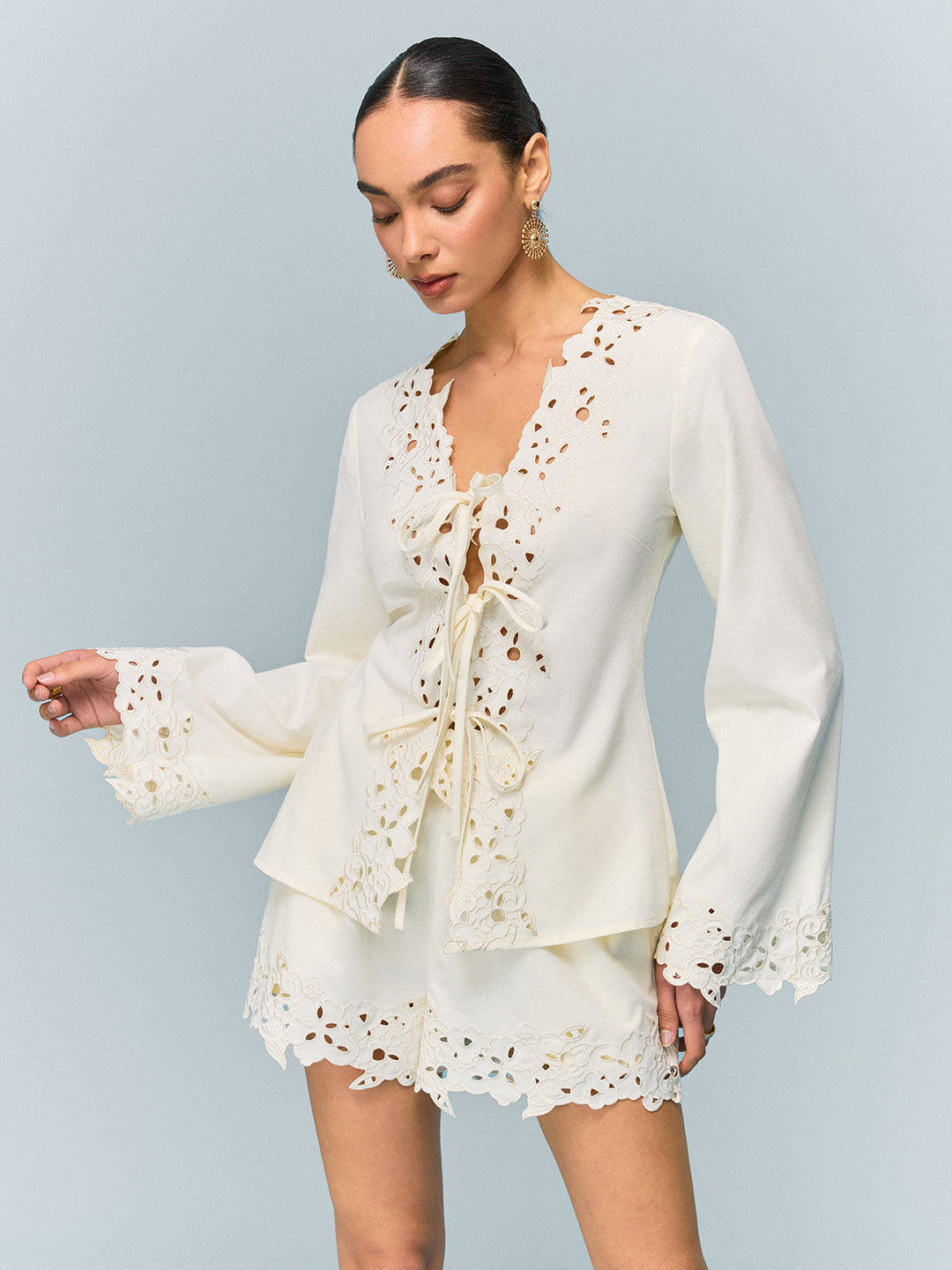 Reversible Embroidered-Lace Linen & Cotton Top