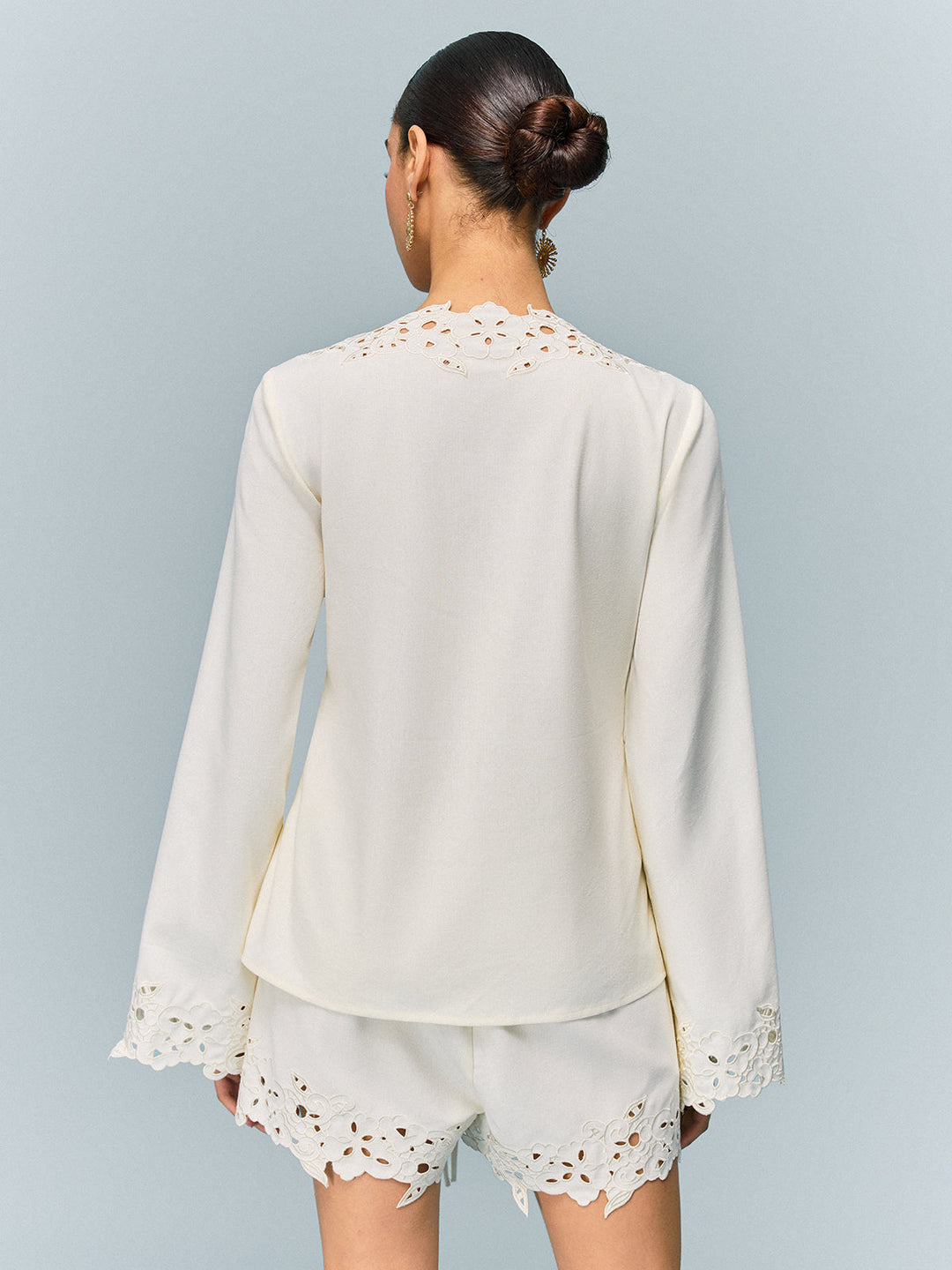 Reversible Embroidered-Lace Linen & Cotton Top