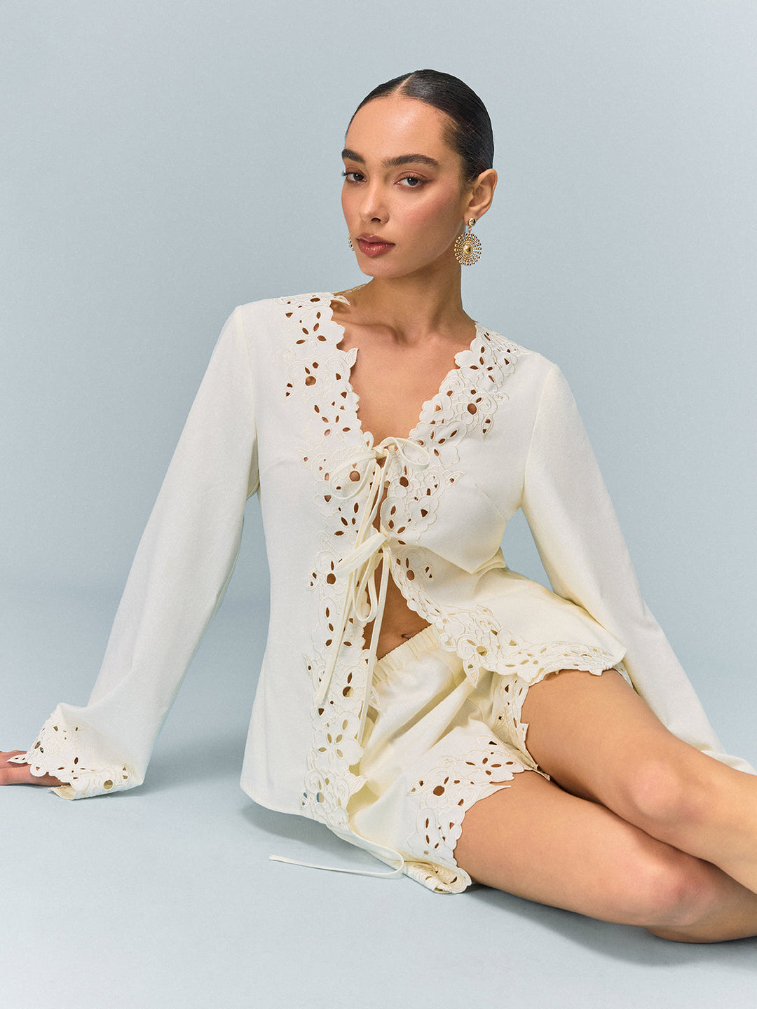 Reversible Embroidered-Lace Linen & Cotton Top