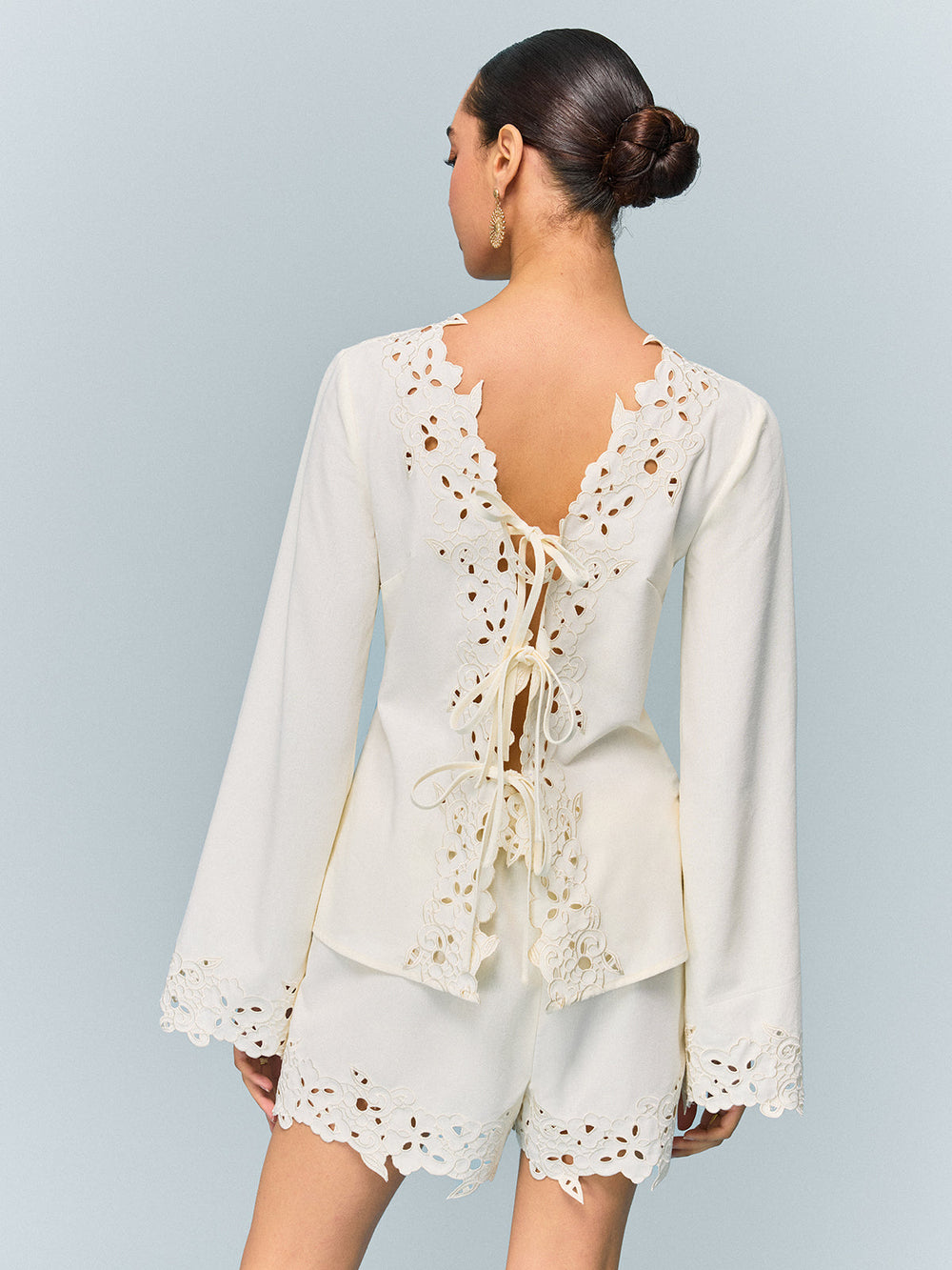 Reversible Embroidered-Lace Linen & Cotton Top