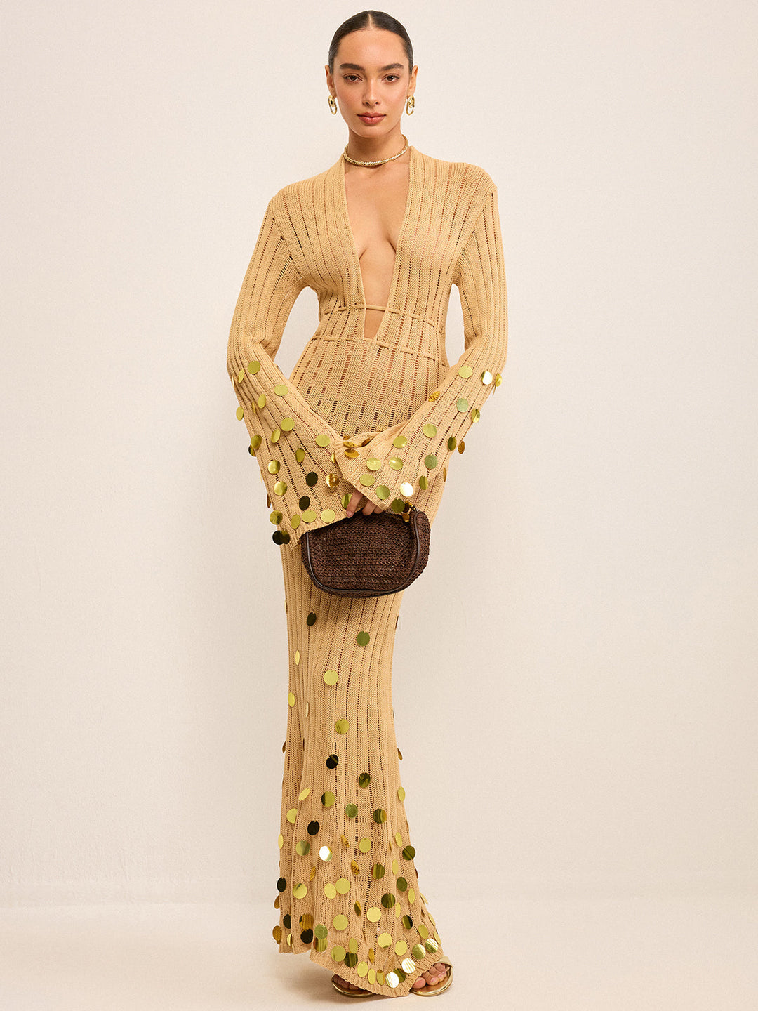 Strick Maxikleid mit Paillettenbesatz
