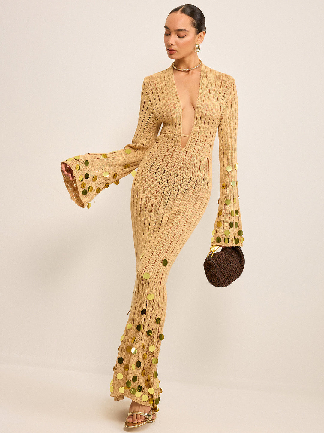 Strick Maxikleid mit Paillettenbesatz