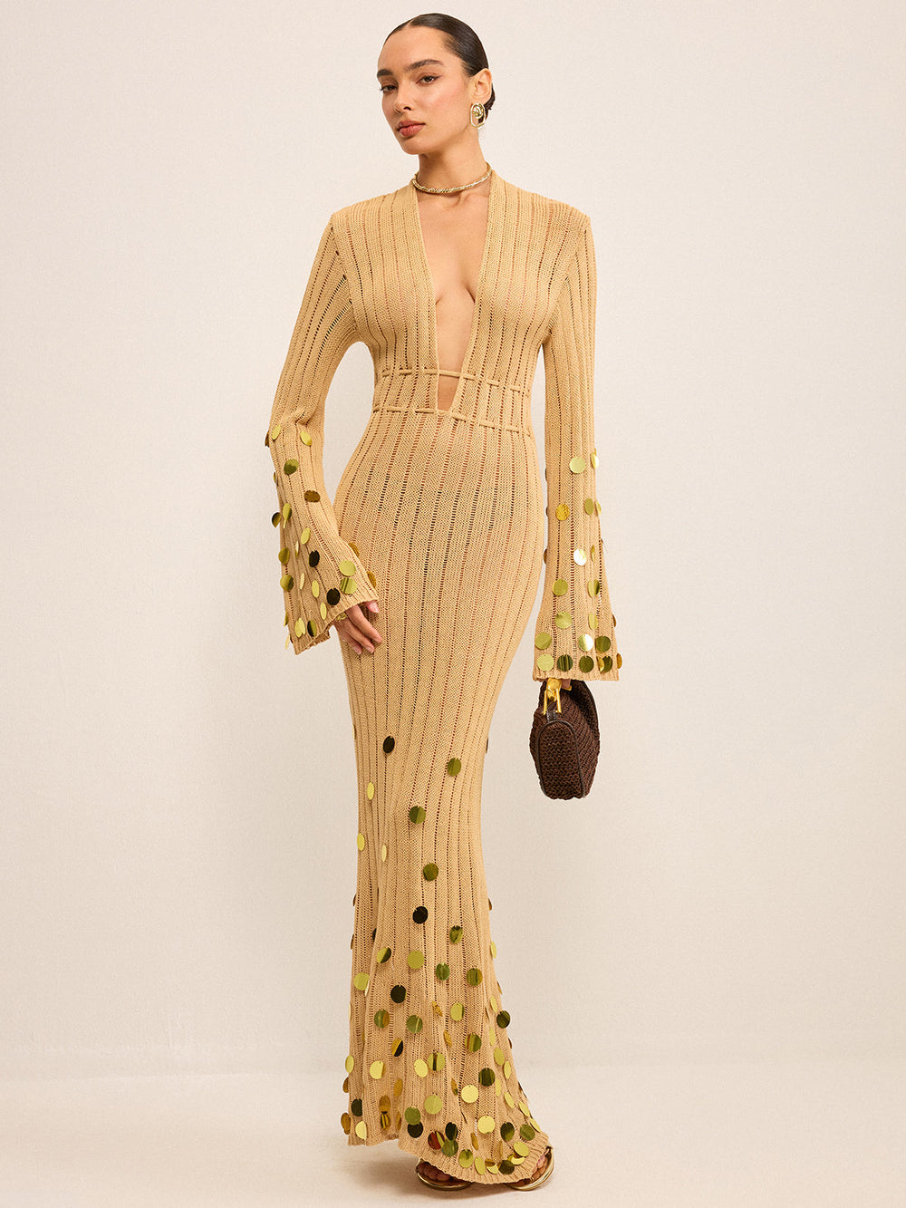 Strick Maxikleid mit Paillettenbesatz