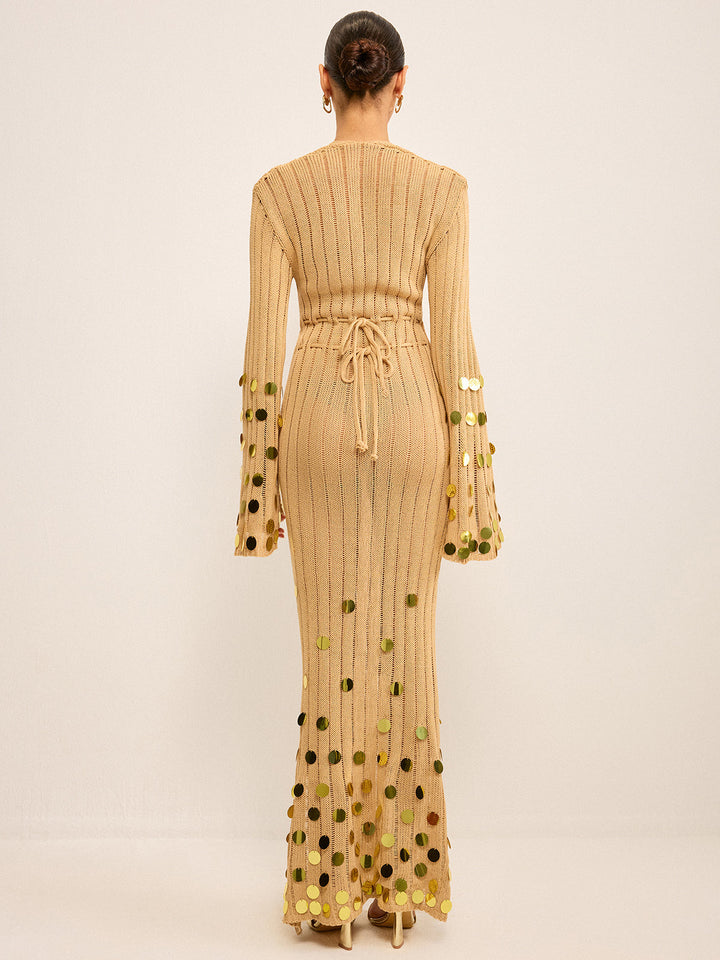 Strick Maxikleid mit Paillettenbesatz