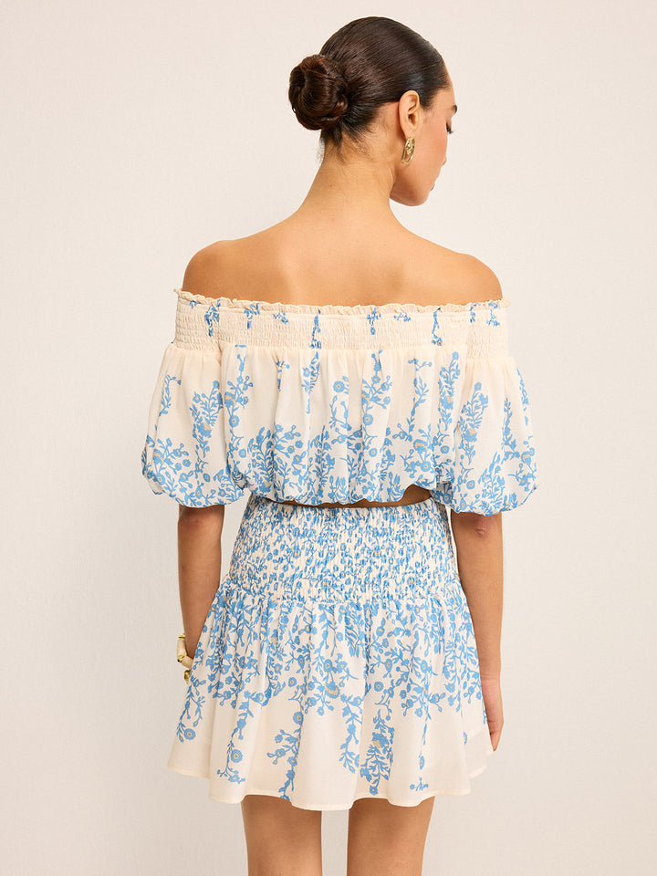 Floral Off-Shoulder Crop Top und Cinching Rock Set
