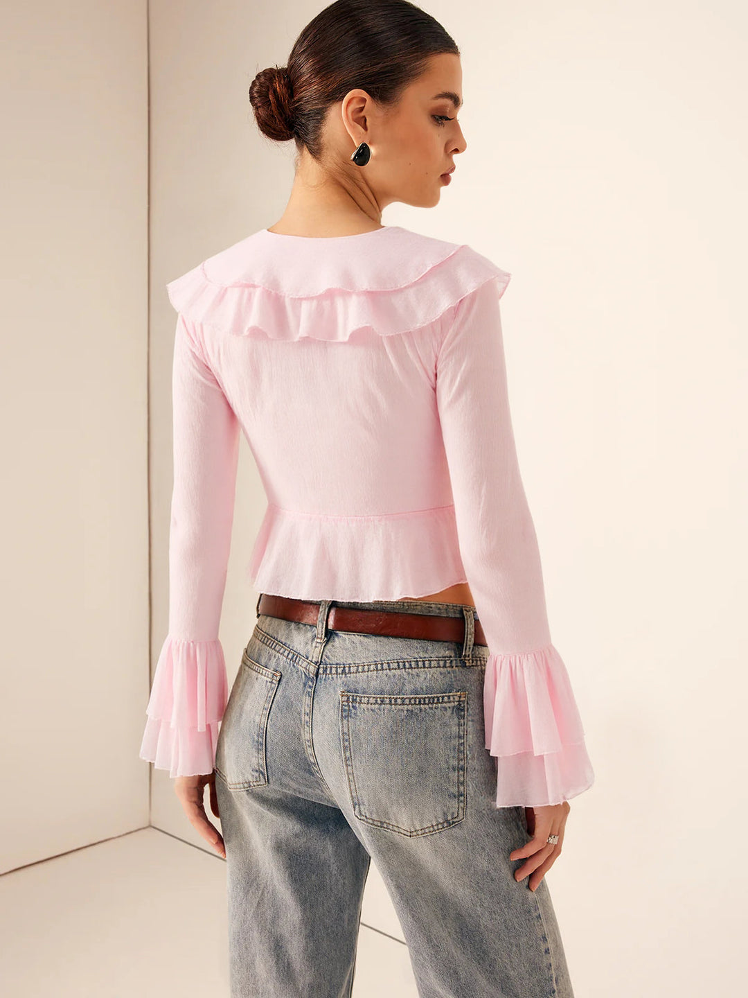 Ruffled V-Neck Bell-Sleeve Top