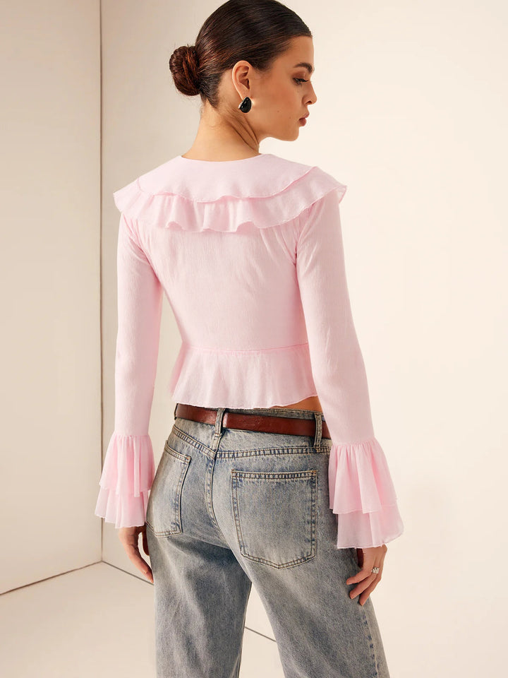 Ruffled V-Neck Bell-Sleeve Top