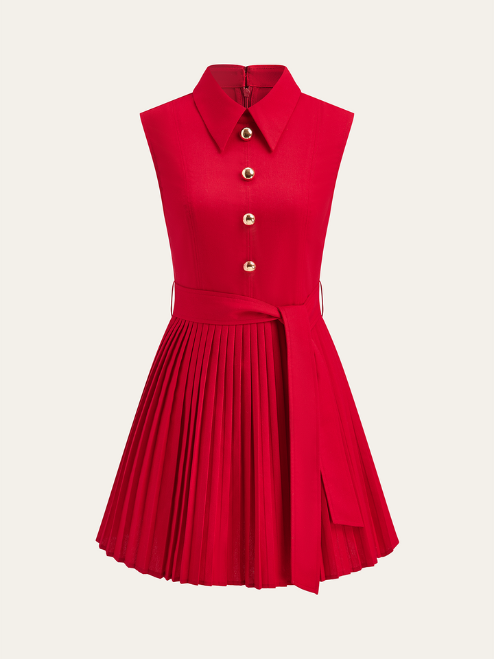 Shirt-Kragen Kleid mit Gürtel und Falten