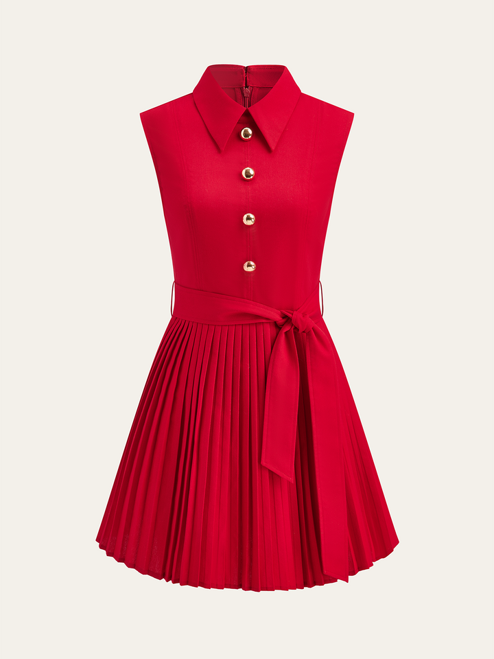 Shirt-Kragen Kleid mit Gürtel und Falten