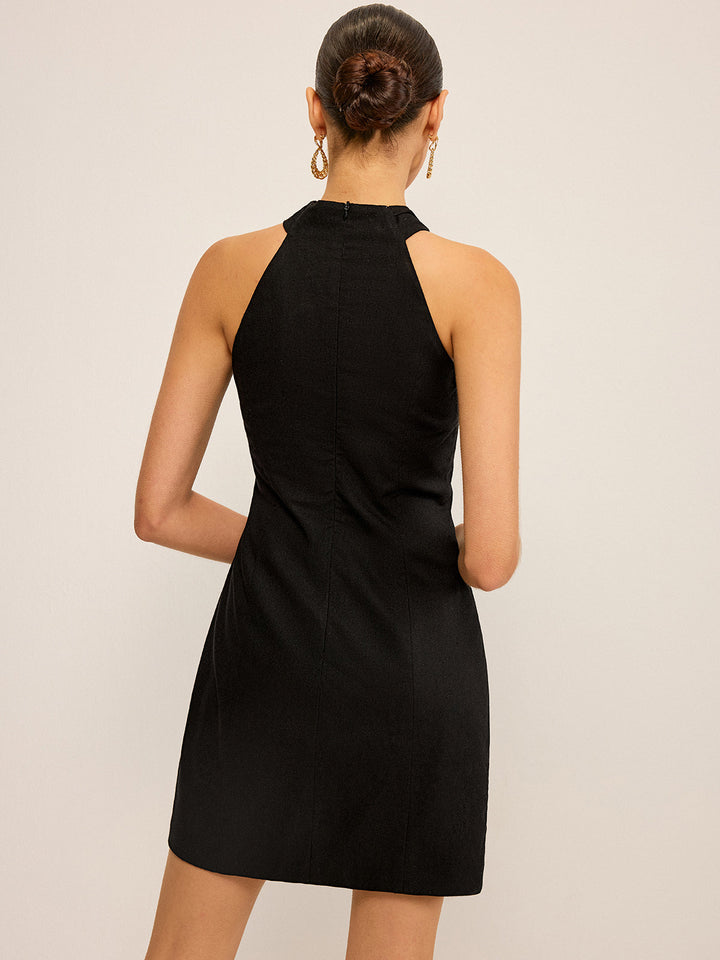 Halter Neck Knopfleisten-Mini-Kleid