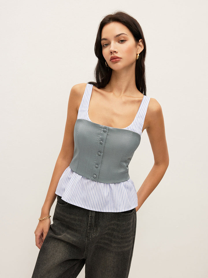 Gestreifte & Uni Peplum-Hemd mit Knöpfen