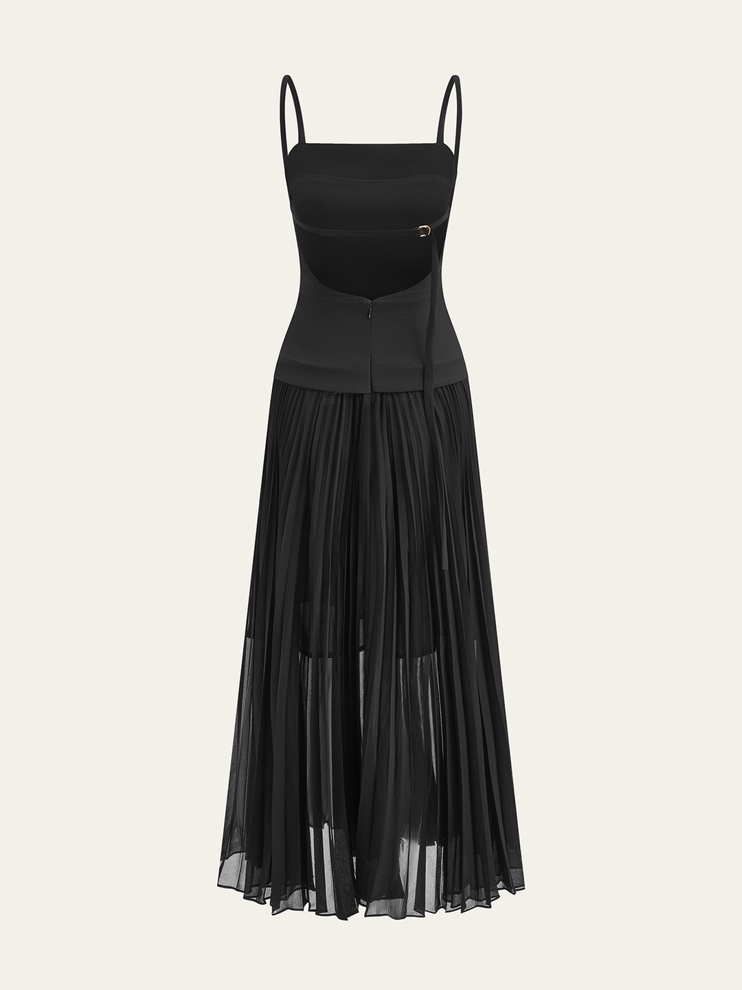 Spaghettiträger-Kleid mit Rückenausschnitt und Falten, Maxikleid