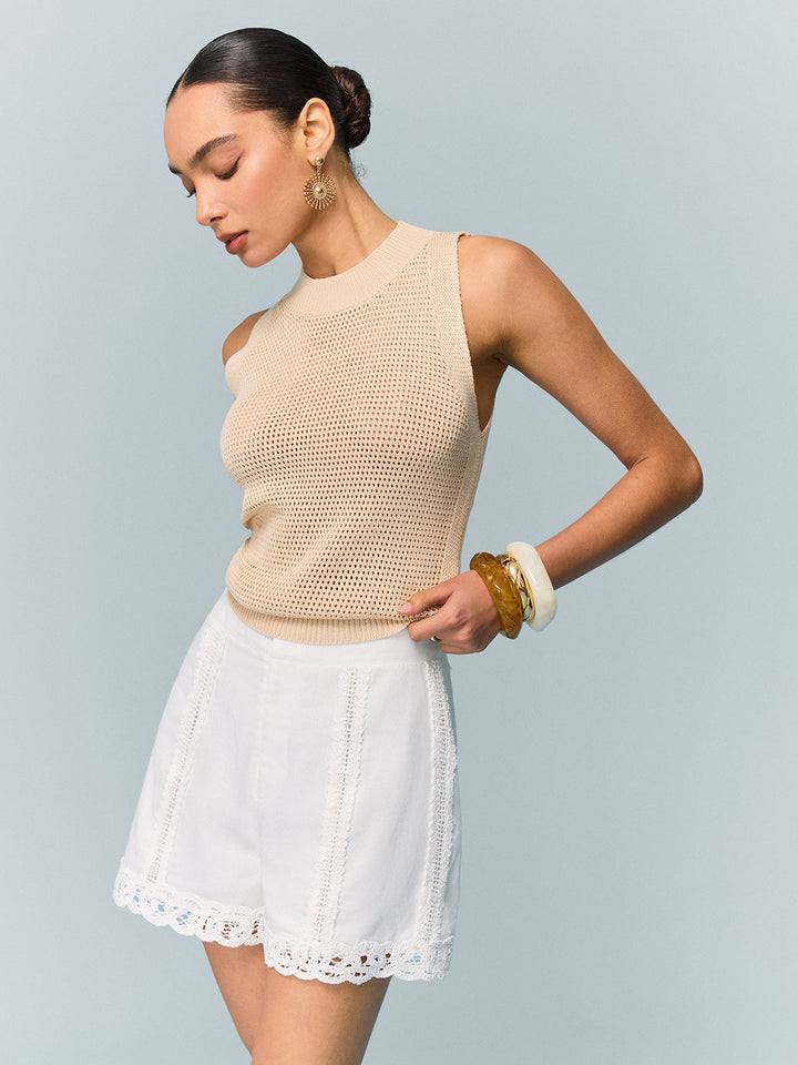 Häkeltuch-Shorts mit weitem Bein