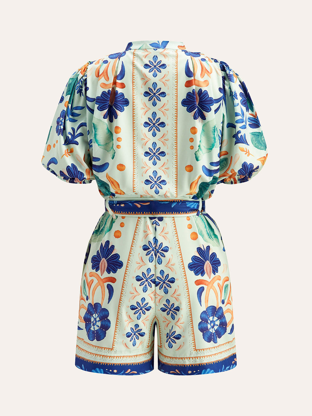 Blumenmuster-Jumpsuit mit Bindegürtel
