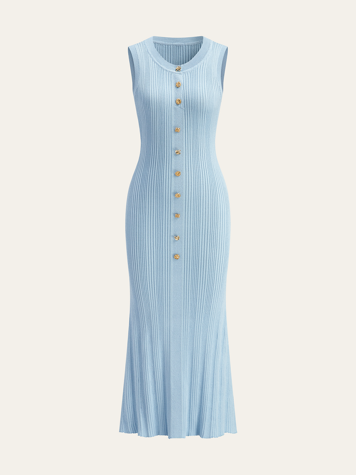 Ärmelloses Maxikleid aus Strick mit Knopfleiste vorne