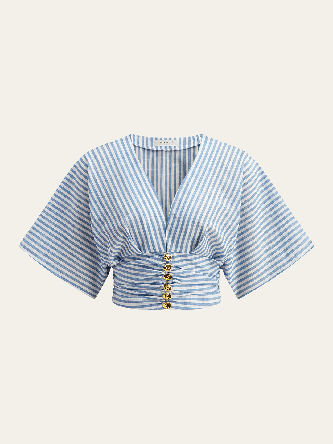 Gestreifte geraffte Metalldekor-Bluse