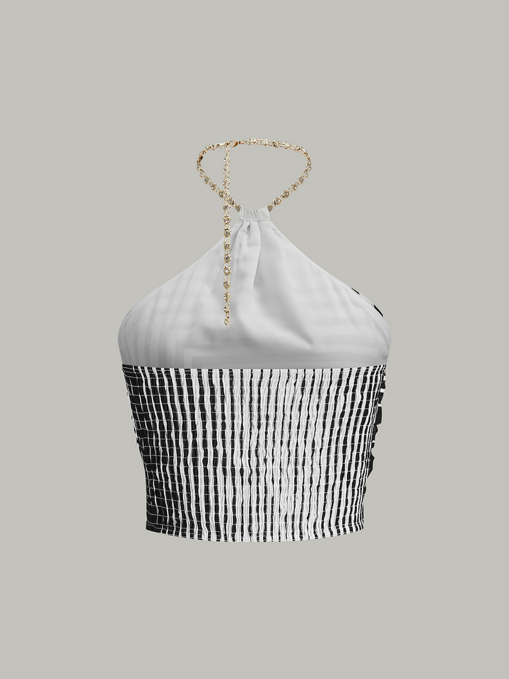 Gestreifte Neckholder-Top mit Kettenträger