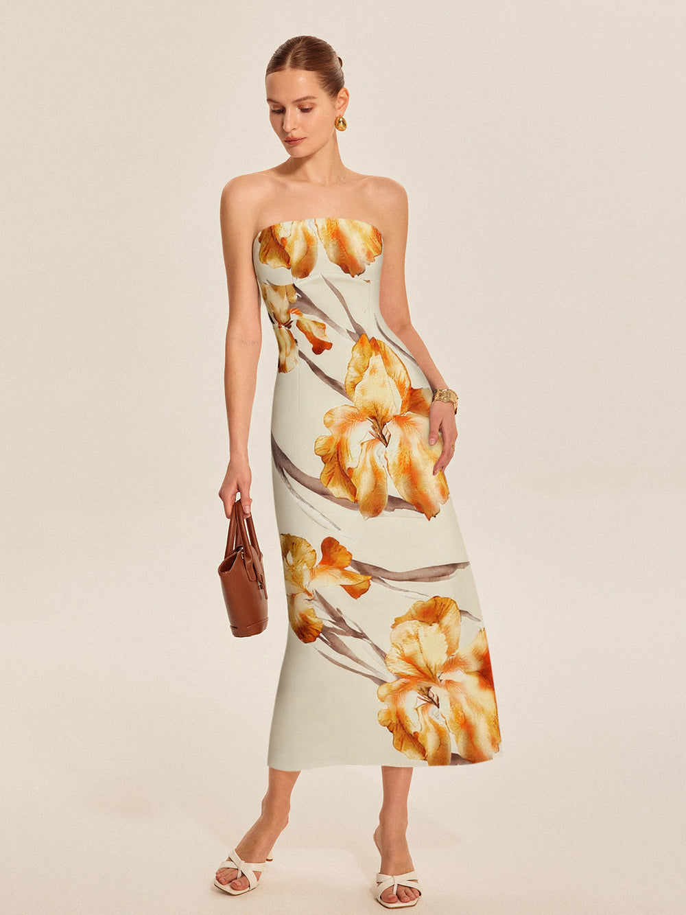 Blumenmuster Midi-Kleid