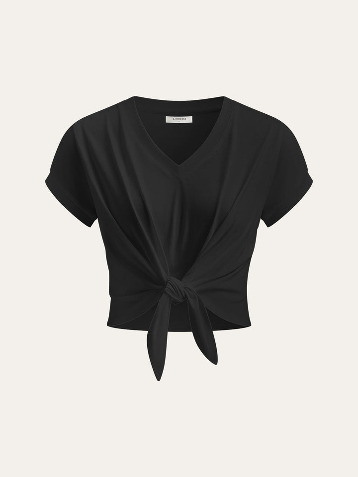 Knoten-V-Ausschnitt-T-Shirt