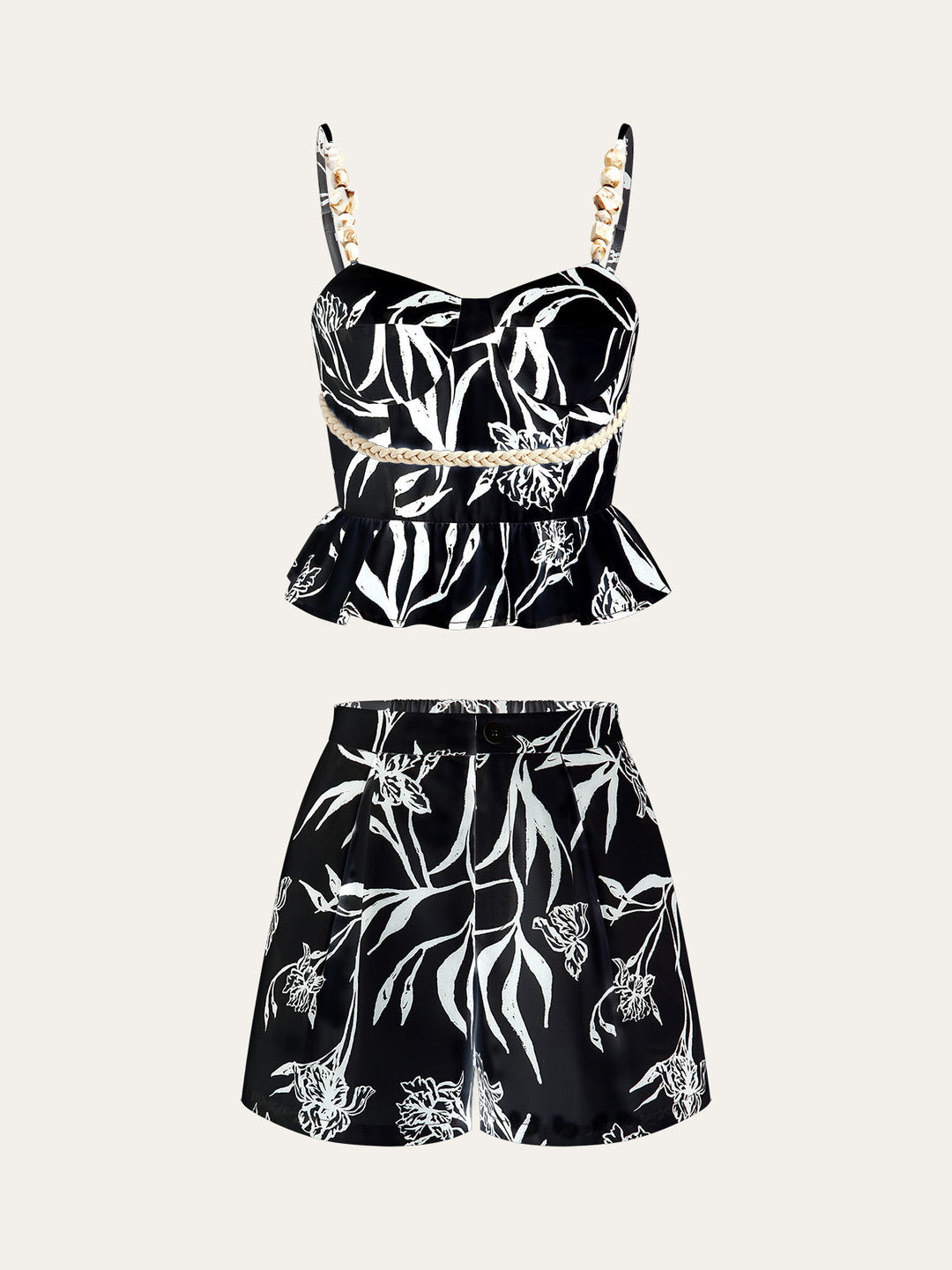 Floral Print Peplum Top Mit Shorts Set