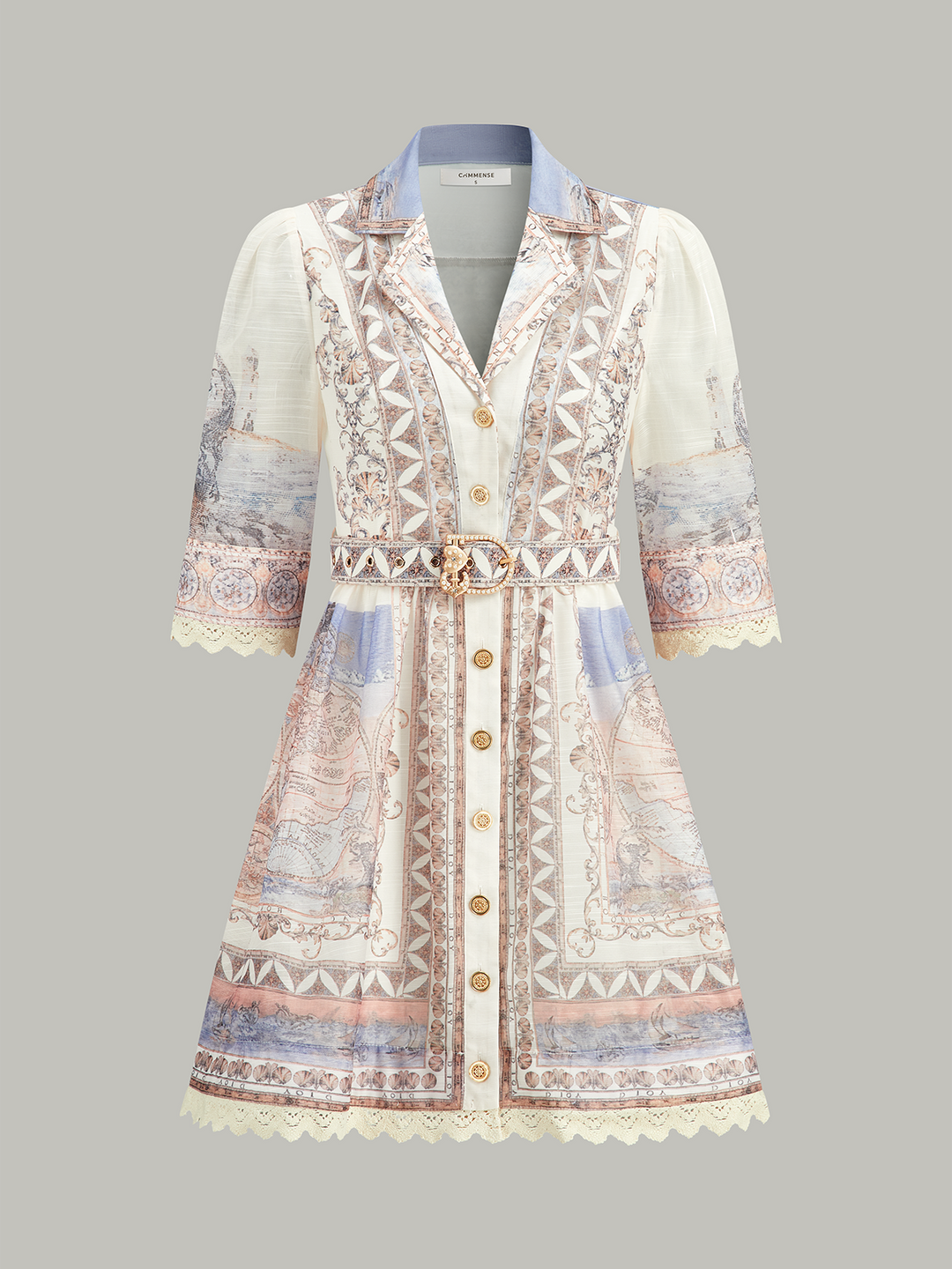 Semi-Sheer Buttoned Dress With Belt