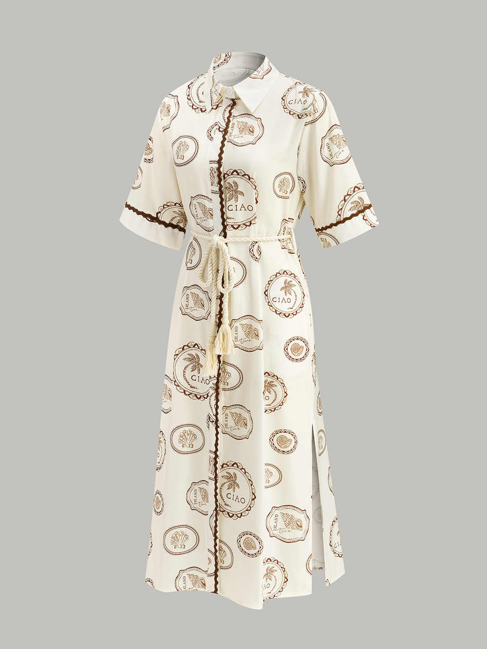 Bedrucktes Kleid mit Seilgürtel