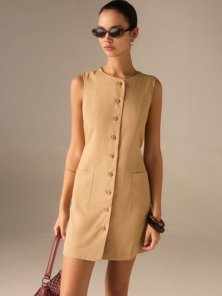 Kleid mit Knöpfen aus Baumwollmischung mit Taschen und Bindebändern
