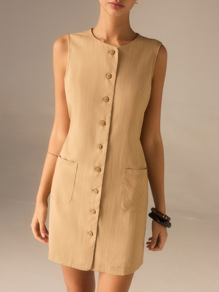 Kleid mit Knöpfen aus Baumwollmischung mit Taschen und Bindebändern
