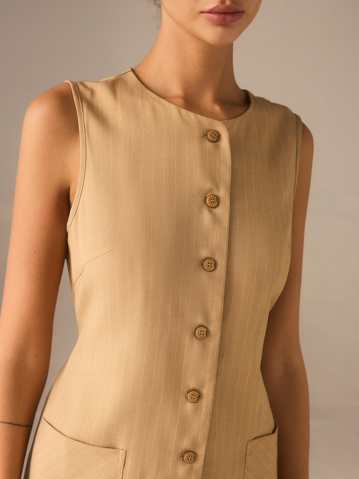 Kleid mit Knöpfen aus Baumwollmischung mit Taschen und Bindebändern