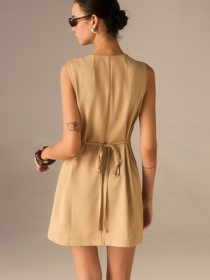 Kleid mit Knöpfen aus Baumwollmischung mit Taschen und Bindebändern