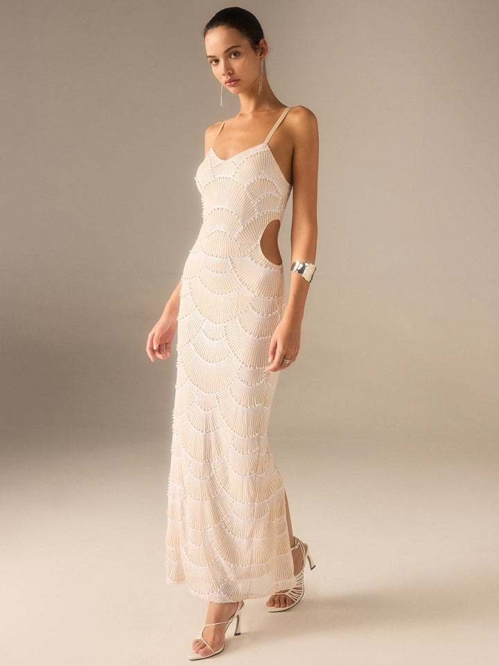 Maxikleid mit Cut-Out-Detail und Perlenbesatz