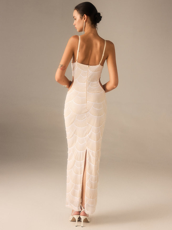 Maxikleid mit Cut-Out-Detail und Perlenbesatz